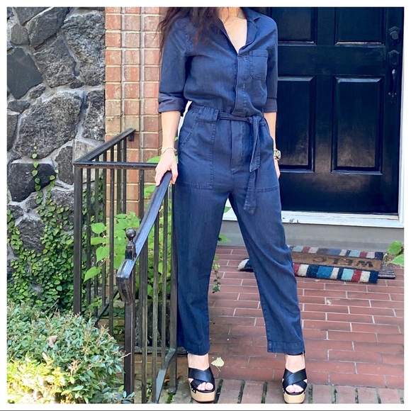 BOHO WORKMAN CHIC JEAN JUMPSUIT WITH POCKETS - Picture 7 of 10